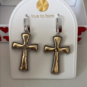 True to Form Two-Tone Cross Dangle Earrings